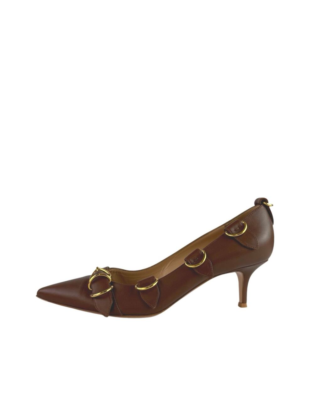 Gianvito Rossi Clash 55 Brown Leather Pointed Toe Buckle Slip On Heels Pumps 10